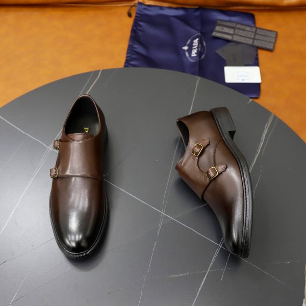 Prada Brushed Leather Double Monk Strap Shoes – Fumè Brown (3) Prada Brushed Leather Double Monk Strap Shoes – Fumè Brown