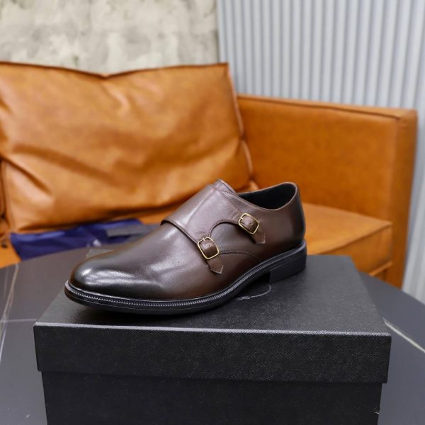 Prada Brushed Leather Double Monk Strap Shoes – Fumè Brown (4) Prada Brushed Leather Double Monk Strap Shoes – Fumè Brown