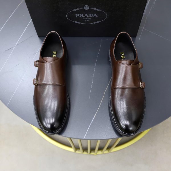Prada Brushed Leather Double Monk Strap Shoes – Fumè Brown (6) Prada Brushed Leather Double Monk Strap Shoes – Fumè Brown