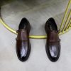 Prada Brushed Leather Double Monk Strap Shoes – Fumè Brown (8) Prada Brushed Leather Double Monk Strap Shoes – Fumè Brown