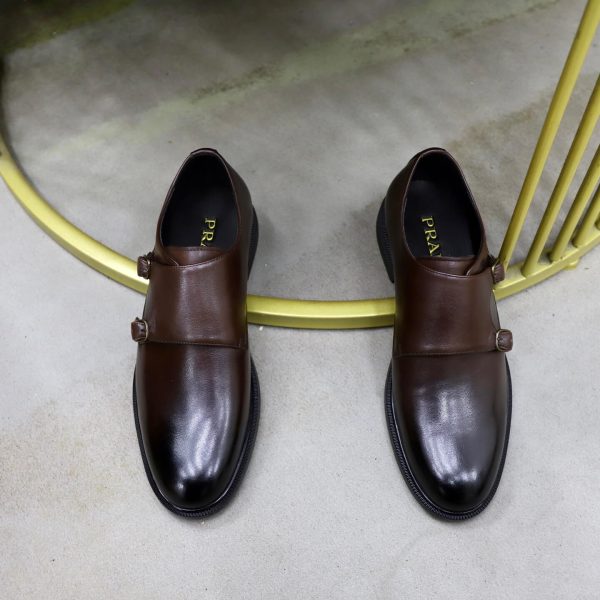 Prada Brushed Leather Double Monk Strap Shoes – Fumè Brown (8) Prada Brushed Leather Double Monk Strap Shoes – Fumè Brown