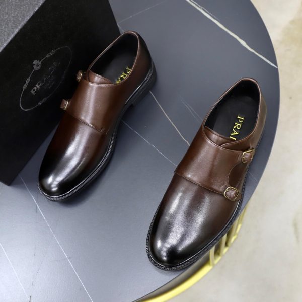 Prada Brushed Leather Double Monk Strap Shoes – Fumè Brown (9) Prada Brushed Leather Double Monk Strap Shoes – Fumè Brown