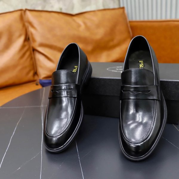 Prada Brushed Leather Penny Loafers – Classic Black