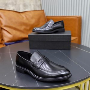 Prada Brushed Leather Penny Loafers – Classic Black