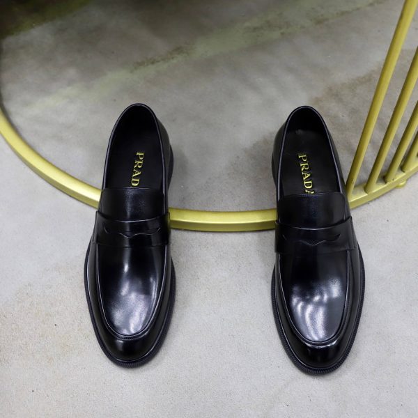 Prada Brushed Leather Penny Loafers – Classic Black