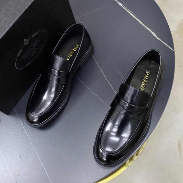 Prada Brushed Leather Penny Loafers – Classic Black