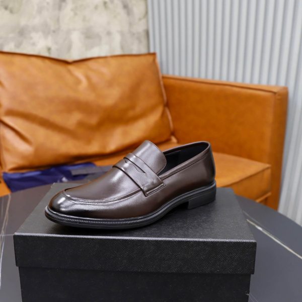 Prada Brushed Leather Penny Loafers – Fumè Brown