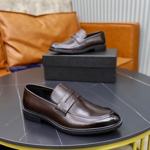 Prada Brushed Leather Penny Loafers – Fumè Brown