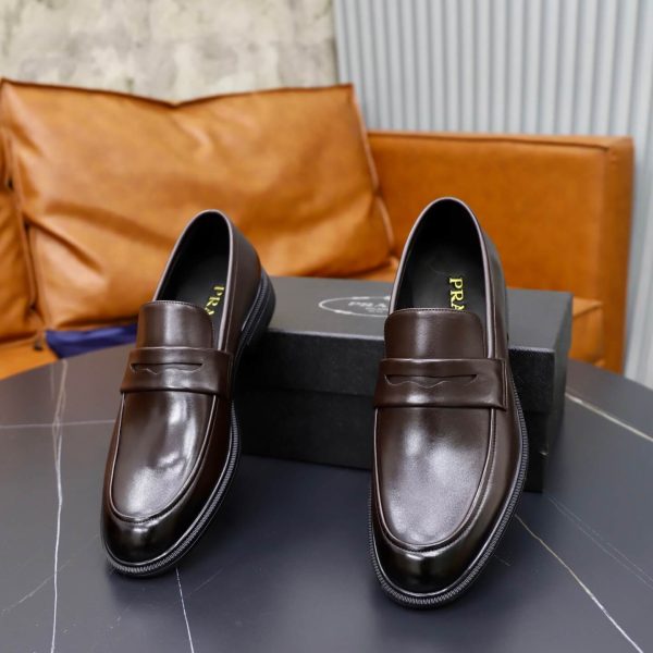 Prada Brushed Leather Penny Loafers – Fumè Brown