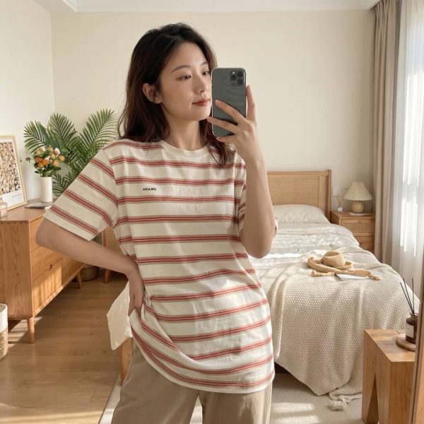 Prada Cotton Stripe T-Shirt- Camel (2) Prada Cotton Stripe T-Shirt- Camel