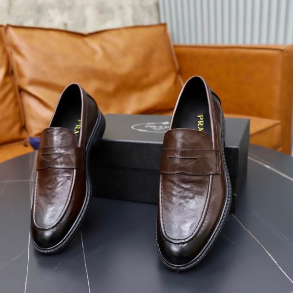 Prada Crinkled Leather Penny Loafers – Fumè Cocoa Brown (1) Prada Crinkled Leather Penny Loafers – Fumè Cocoa Brown