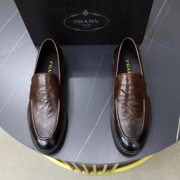 Prada Crinkled Leather Penny Loafers – Fumè Cocoa Brown (2) Prada Crinkled Leather Penny Loafers – Fumè Cocoa Brown