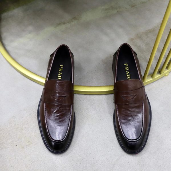Prada Crinkled Leather Penny Loafers – Fumè Cocoa Brown (3) Prada Crinkled Leather Penny Loafers – Fumè Cocoa Brown