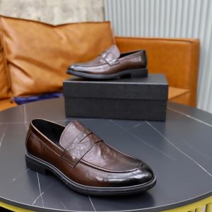 Prada Crinkled Leather Penny Loafers – Fumè Cocoa Brown