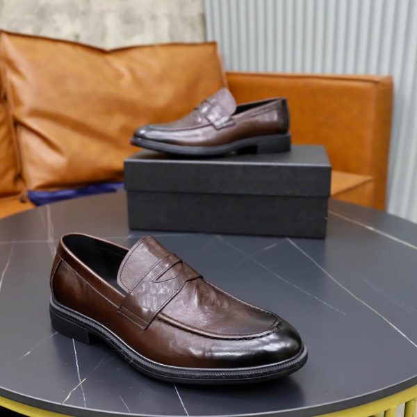 Prada Crinkled Leather Penny Loafers – Fumè Cocoa Brown (7) Prada Crinkled Leather Penny Loafers – Fumè Cocoa Brown