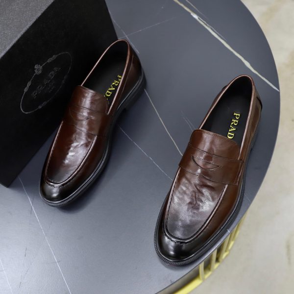 Prada Crinkled Leather Penny Loafers – Fumè Cocoa Brown (8) Prada Crinkled Leather Penny Loafers – Fumè Cocoa Brown