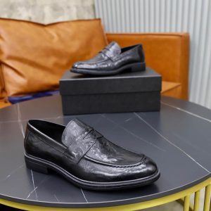 Prada Crinkled Leather Penny Loafers – Vintage Black
