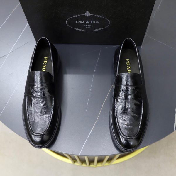 Prada Crinkled Leather Penny Loafers – Vintage Black