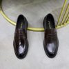 Prada Grained Leather Penny Loafers – Fumè Cocoa Brown