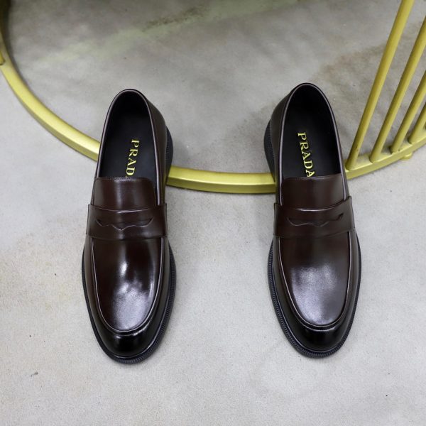Prada Grained Leather Penny Loafers – Fumè Cocoa Brown