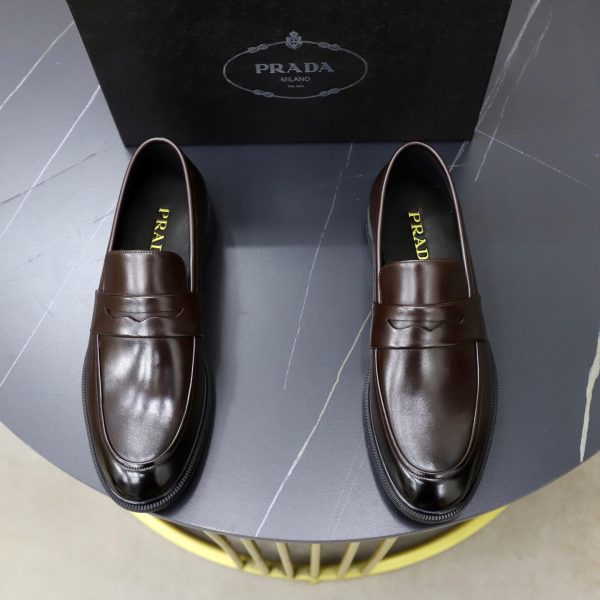 Prada Grained Leather Penny Loafers – Fumè Cocoa Brown