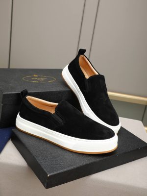 Prada Suede Slip-On Platform Sneaker – Black & White