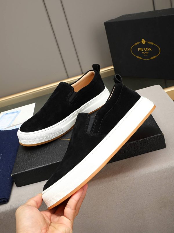 Prada Suede Slip-On Platform Sneaker – Black & White (5) Prada Suede Slip-On Platform Sneaker – Black & White