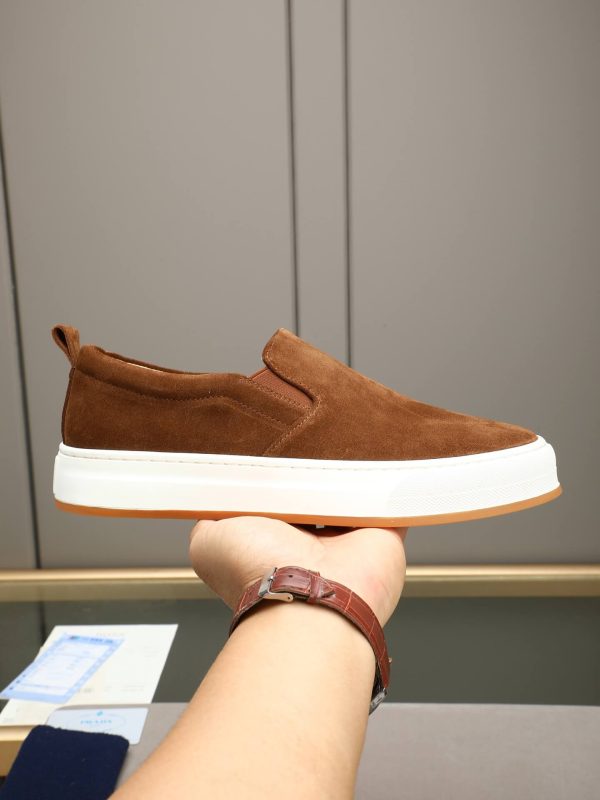 Prada Suede Slip-On Platform Sneaker – Cognac Brown (9) Prada Suede Slip-On Platform Sneaker – Cognac Brown