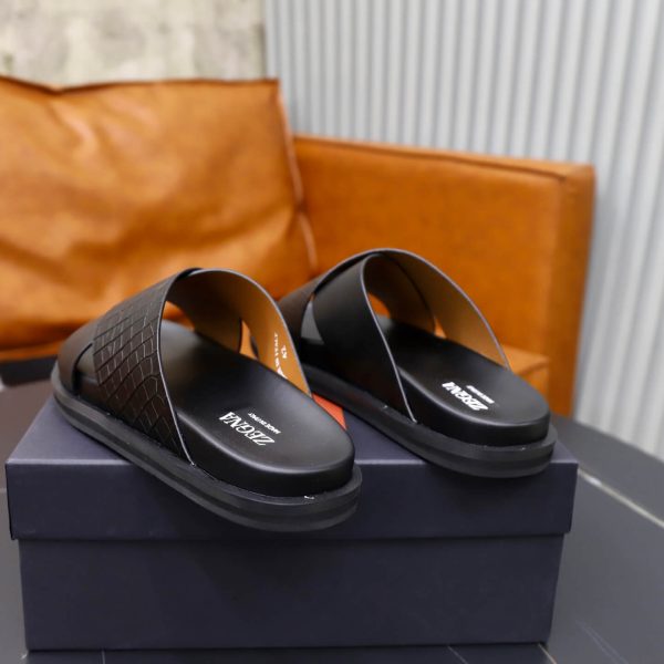 Zegna Criss-Cross Leather Sandals – Black Crocodile-Embossed (2) Zegna Criss-Cross Leather Sandals – Black Crocodile-Embossed