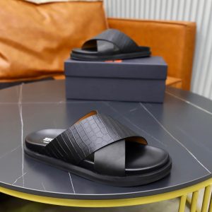 Zegna Criss-Cross Leather Sandals – Black Crocodile-Embossed (9) Zegna Criss-Cross Leather Sandals – Black Crocodile-Embossed