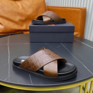 Zegna Criss-Cross Leather Sandals – Brown Crocodile-Embossed (1) Zegna Criss-Cross Leather Sandals – Brown Crocodile-Embossed