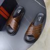 Zegna Criss-Cross Leather Sandals – Brown Crocodile-Embossed
