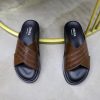Zegna Criss-Cross Leather Sandals – Brown Crocodile-Embossed
