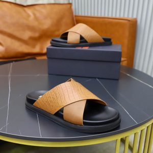 Zegna Criss-Cross Leather Sandals – Tan Crocodile-Embossed (7) Zegna Criss-Cross Leather Sandals – Tan Crocodile-Embossed