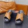 Zegna Criss-Cross Leather Sandals – Tan Crocodile-Embossed