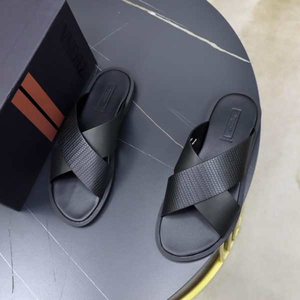Zegna Pelletessuta Criss-Cross Sandals – Black