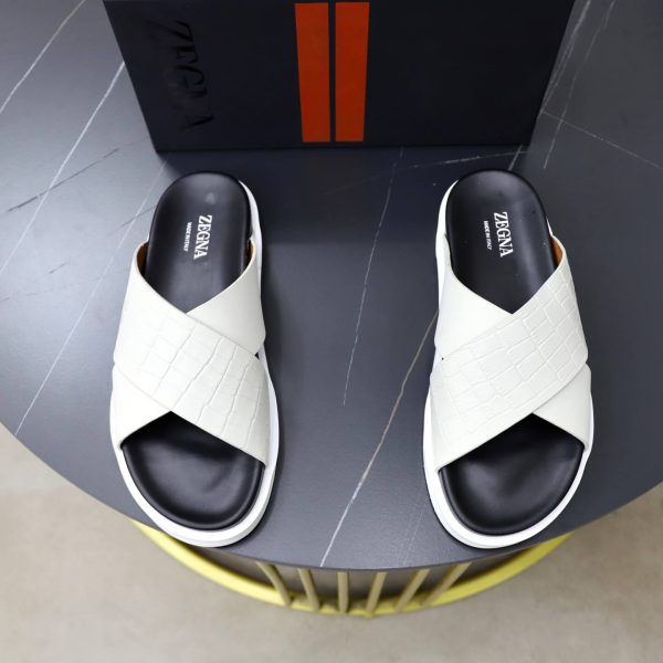 Zegna Pelletessuta Crisscross Sandals – Off-White & Black (3) Zegna Pelletessuta Crisscross Sandals – Off-White & Black