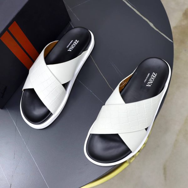 Zegna Pelletessuta Crisscross Sandals – Off-White & Black (4) Zegna Pelletessuta Crisscross Sandals – Off-White & Black