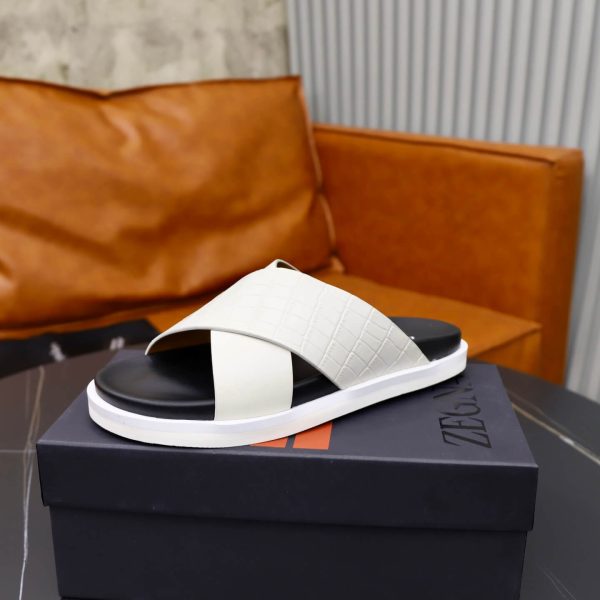 Zegna Pelletessuta Crisscross Sandals – Off-White & Black (6) Zegna Pelletessuta Crisscross Sandals – Off-White & Black