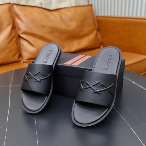 Zegna Signature Stitch Leather Slides – Black