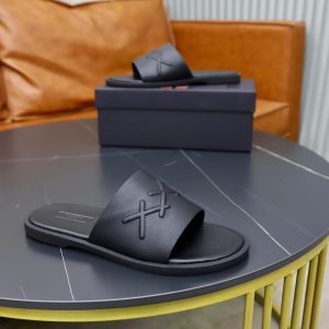 Zegna Signature Stitch Leather Slides – Black (9) Zegna Signature Stitch Leather Slides – Black