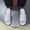 Zegna Signature Stitch Leather Slides – Light Grey