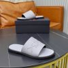 Zegna Signature Stitch Leather Slides – Light Grey