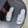 Zegna Signature Stitch Leather Slides – Light Grey