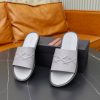 Zegna Signature Stitch Leather Slides – Light Grey