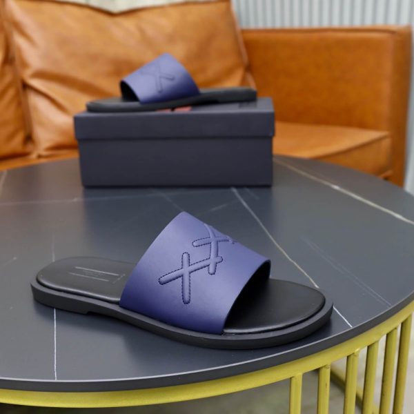 Zegna Signature Stitch Leather Slides – Navy Blue (4) Zegna Signature Stitch Leather Slides – Navy Blue