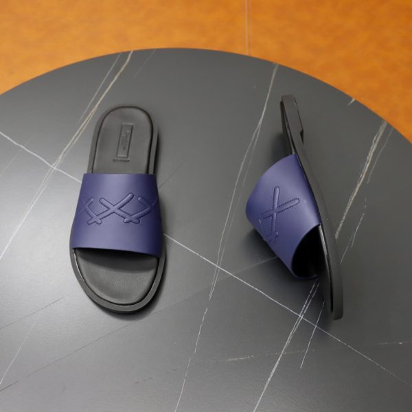 Zegna Signature Stitch Leather Slides – Navy Blue (5) Zegna Signature Stitch Leather Slides – Navy Blue