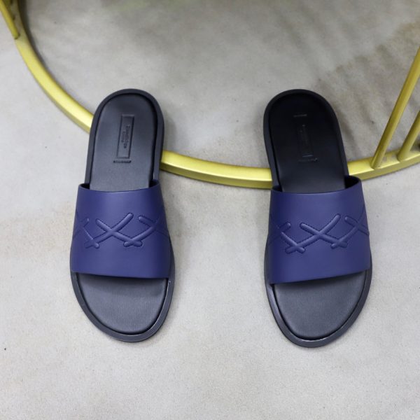 Zegna Signature Stitch Leather Slides – Navy Blue (6) Zegna Signature Stitch Leather Slides – Navy Blue