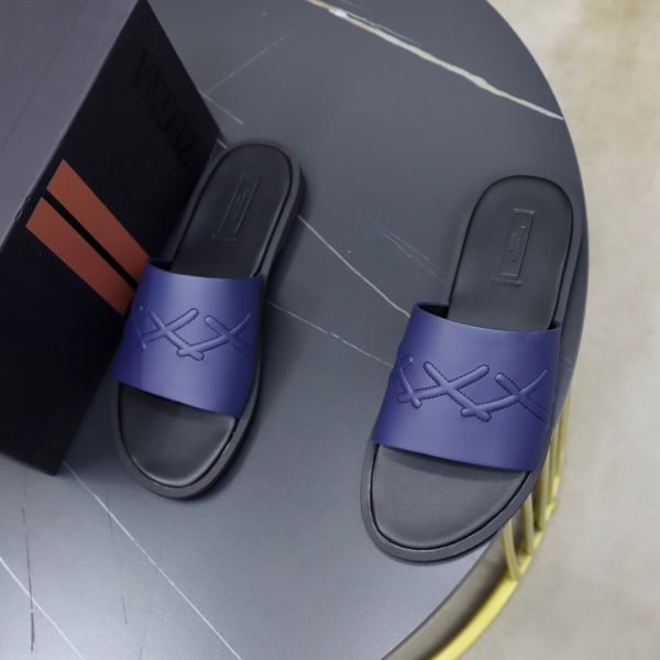 Zegna Signature Stitch Leather Slides – Navy Blue (7) Zegna Signature Stitch Leather Slides – Navy Blue