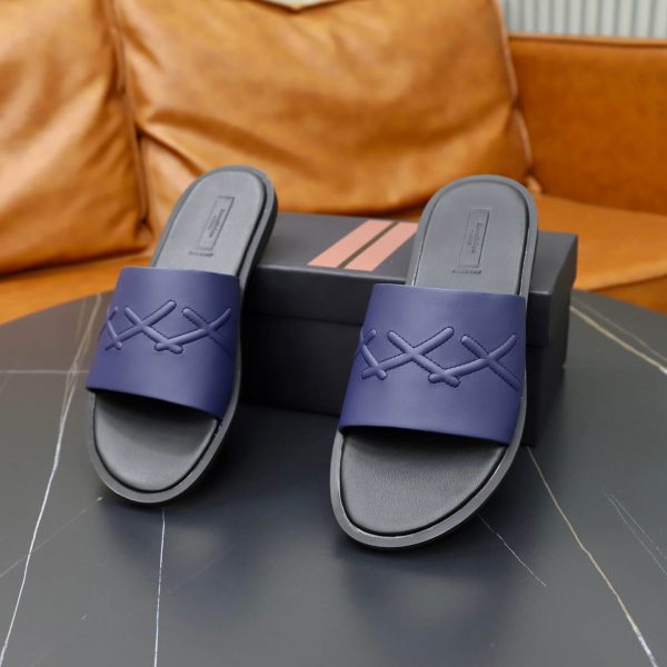 Zegna Signature Stitch Leather Slides – Navy Blue (9) Zegna Signature Stitch Leather Slides – Navy Blue